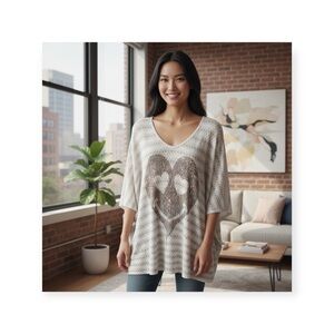 HTF: Lauren Moshi ❤︎ Heart Eye Smiley Poncho Sweater Top ❤︎ Honeycomb Knit